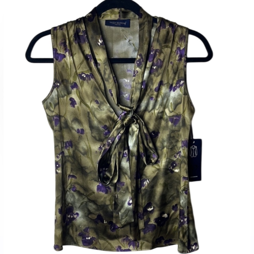PIAZZA SEMPIONE NWT SILK TIE NECK SLEEVELESS TOP - US 4 / IT 40